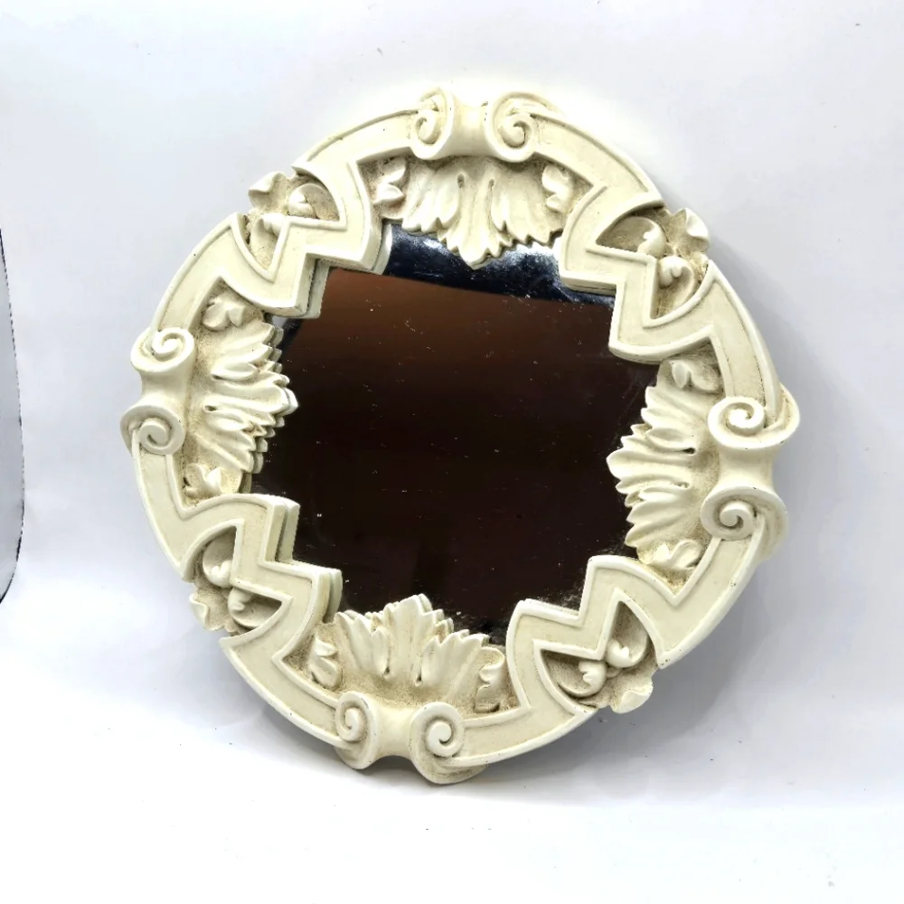 Vintage Heavy Resin Antiqued Decorative 8” Mirror BEAUTIFUL Wall Decor